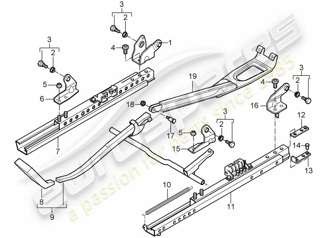 porsche 2004 (986 boxster) telaio del sedile - sedile sportivo diagramma delle parti