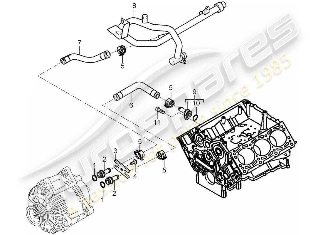 porsche 2008 (cayenne e1 9pa) raffreddamento ad acqua 2 diagramma delle parti