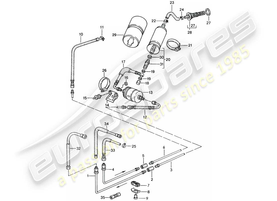porsche 1988 (944) sistema di alimentazione carburante diagramma delle parti
