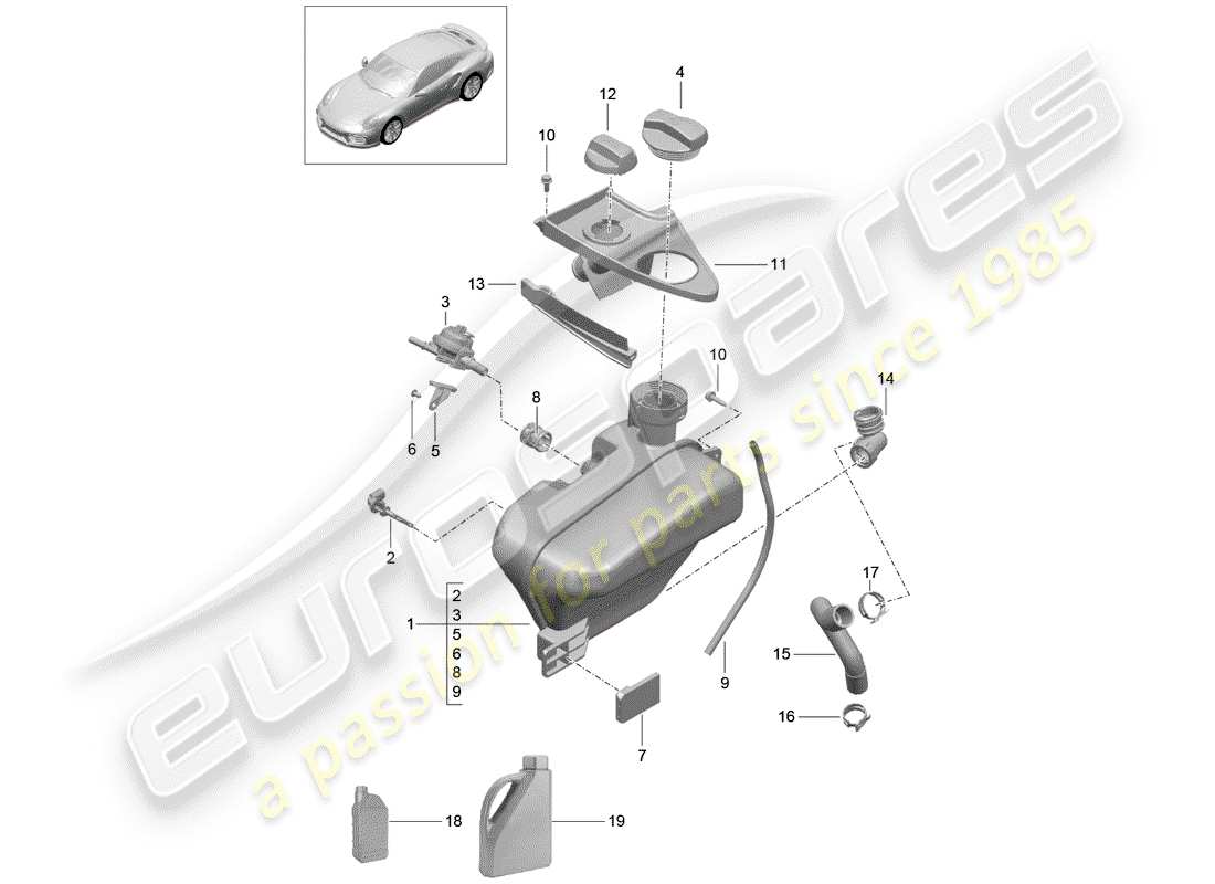 porsche 2016 (991-1 turbo) diagramma delle parti del raffreddamento ad acqua