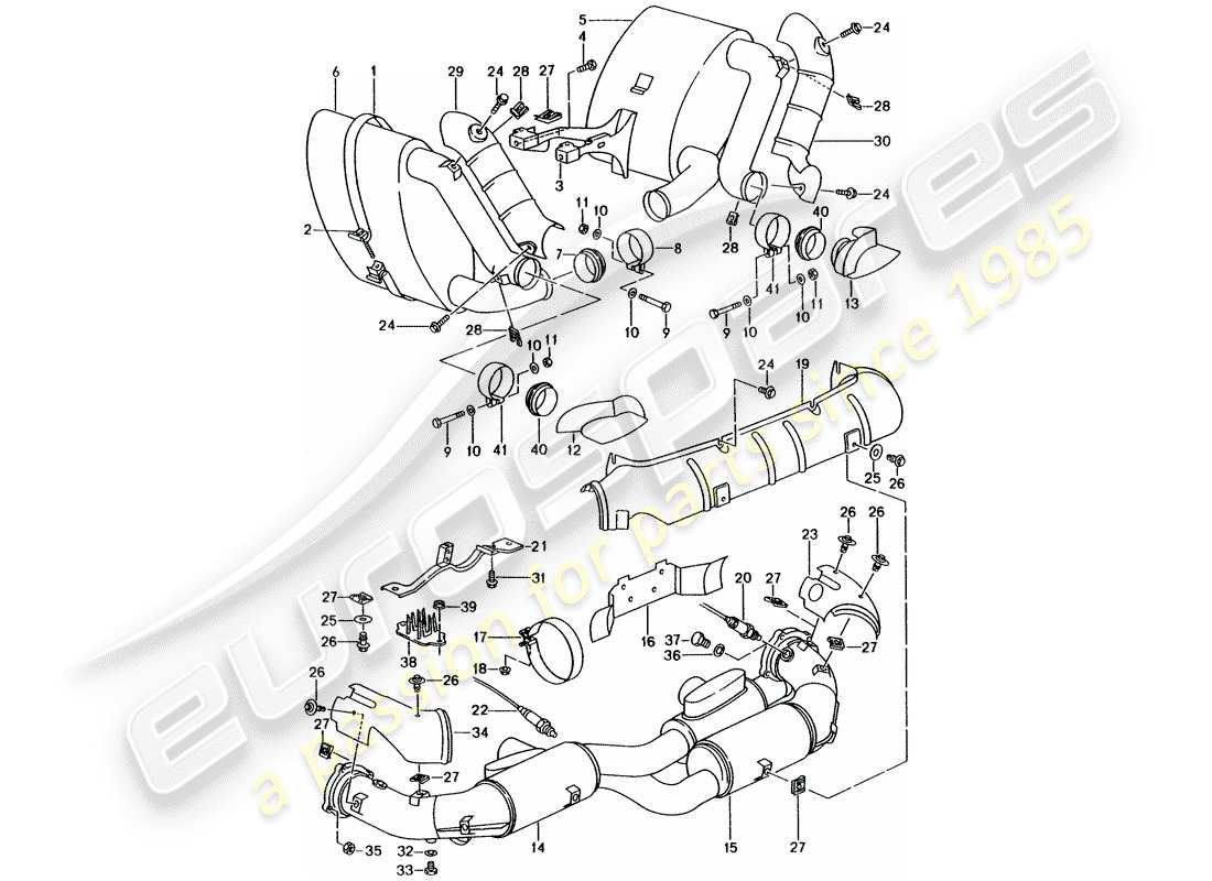 porsche 1998 (993) sistema di scarico - marmitta - scarico - catalizzatore schema delle parti