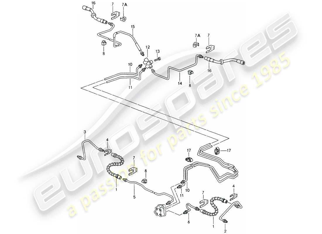 porsche 1996 (993) tubi dei freni - asse anteriore - sottoscocca diagramma delle parti