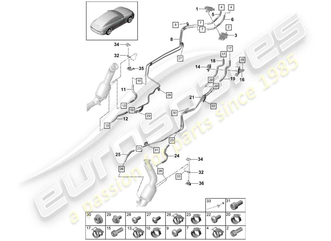 porsche 2018 (panamera 971-1) impianto di scarico diagramma delle parti