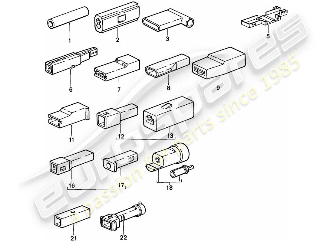 porsche 1986 (944) connettore di testa - alloggiamento del connettore - unipolare schema delle parti