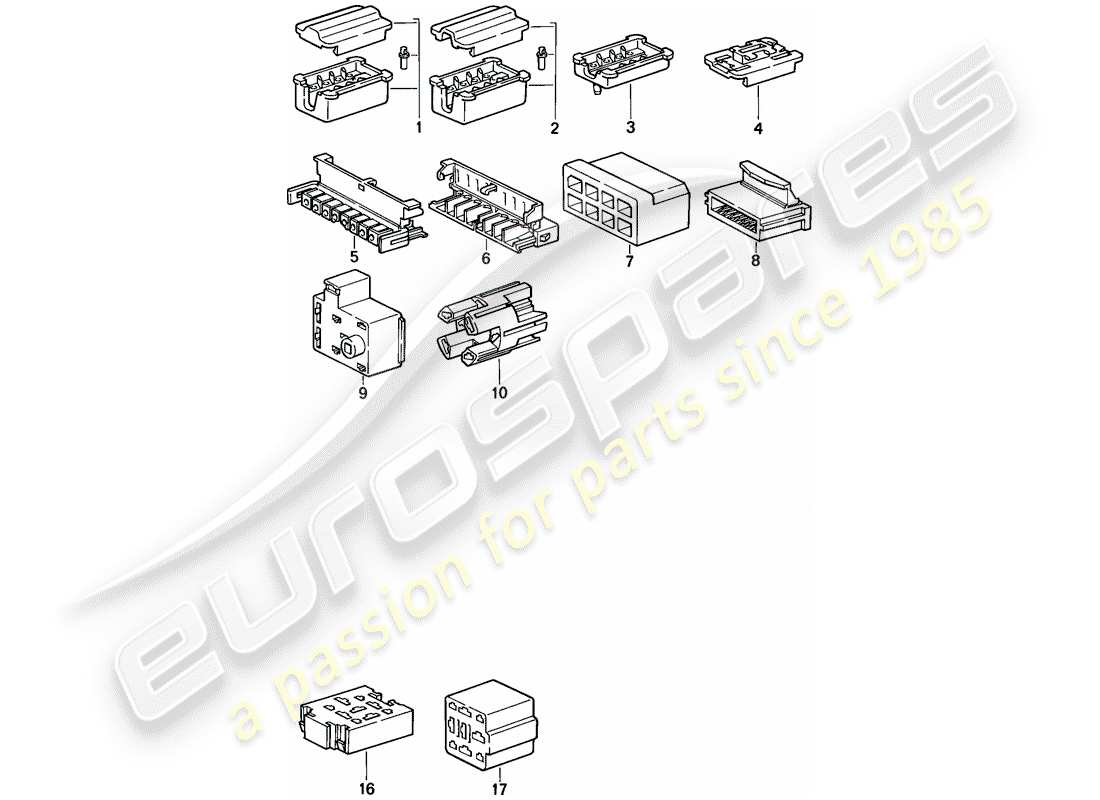 porsche 1986 (944) alloggiamento del connettore - schema delle parti 8-pole - 9-pole