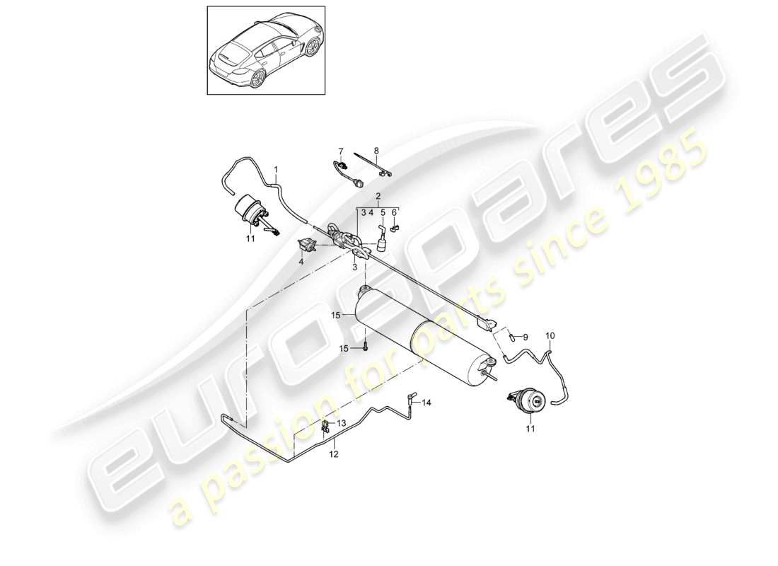 porsche 2010 (cayenne e1 9pa) sistema di scarico linea di controllo diagramma delle parti