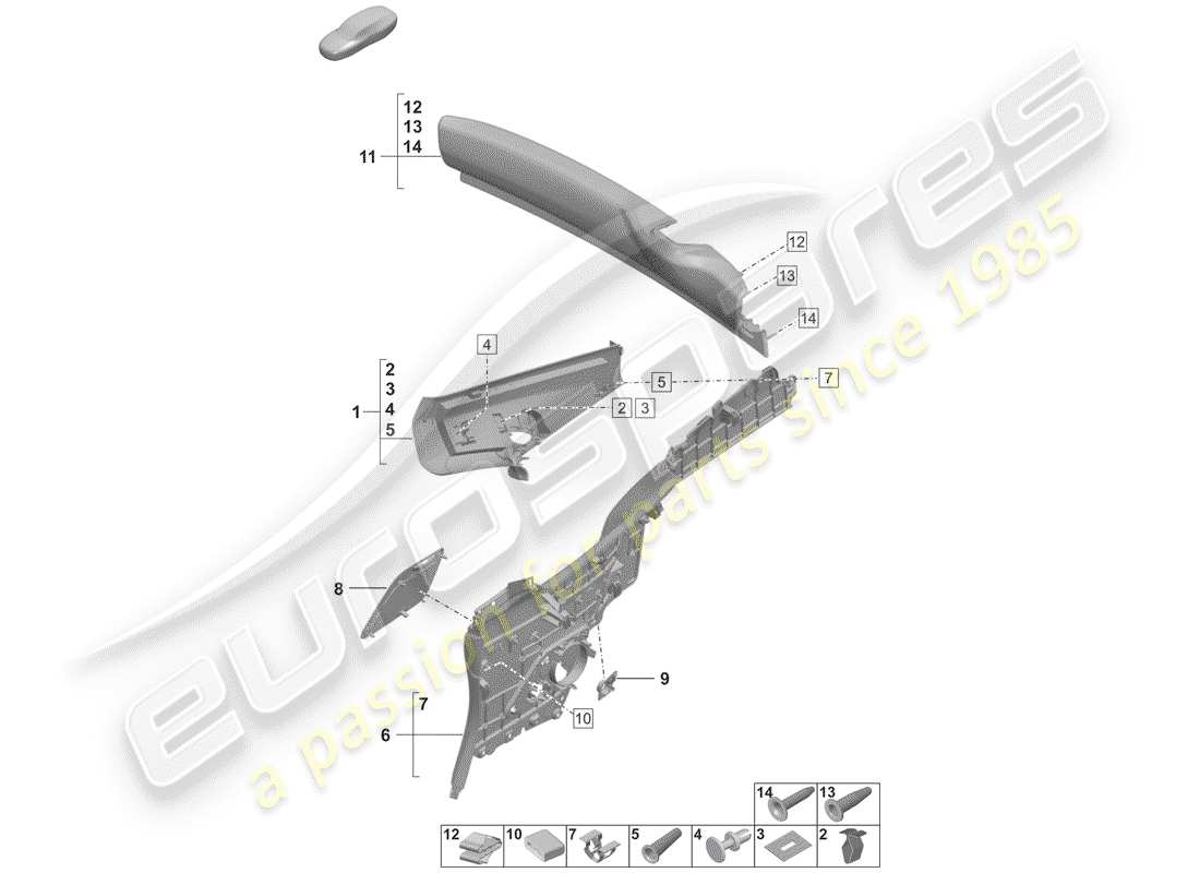 porsche 2019 (992-1) rivestimento pilastro c schema delle parti