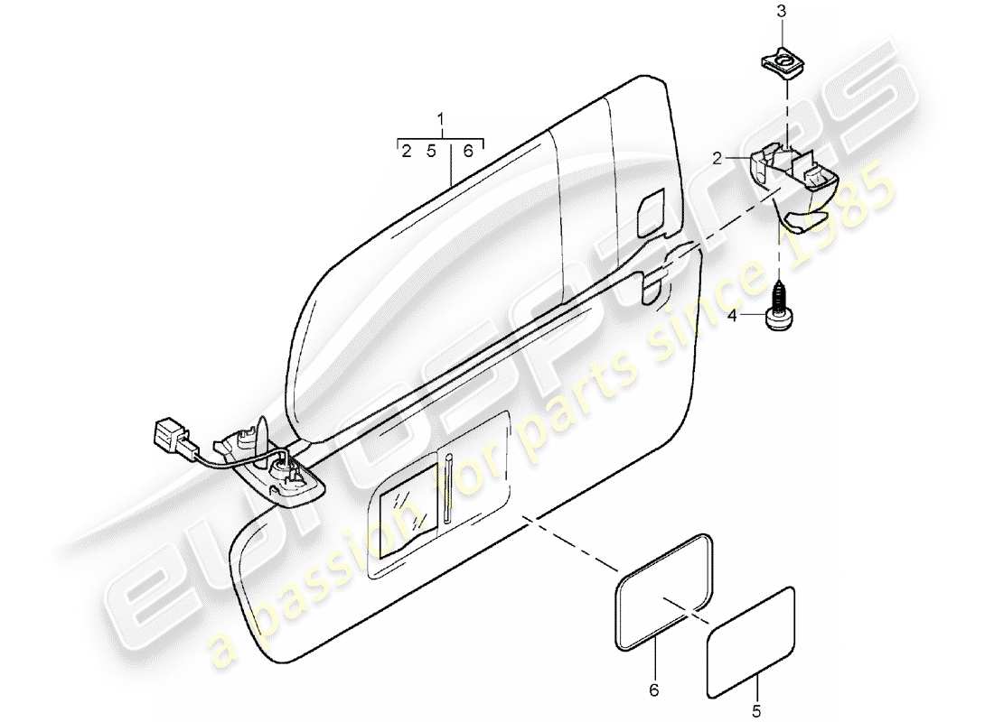 porsche 2003 (cayenne e1 9pa) visiere da sole diagramma delle parti