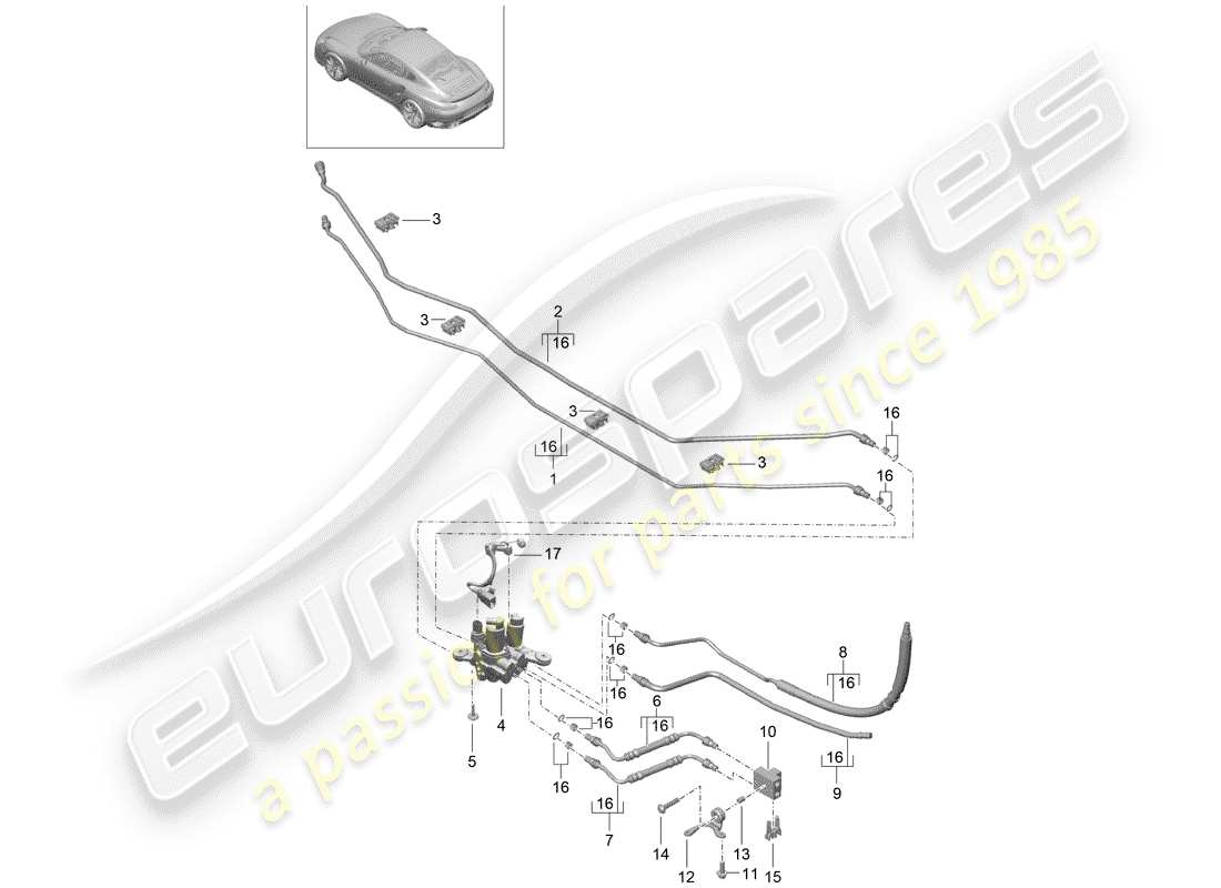 porsche 2016 (991-1 turbo) linea idraulica diagramma delle parti