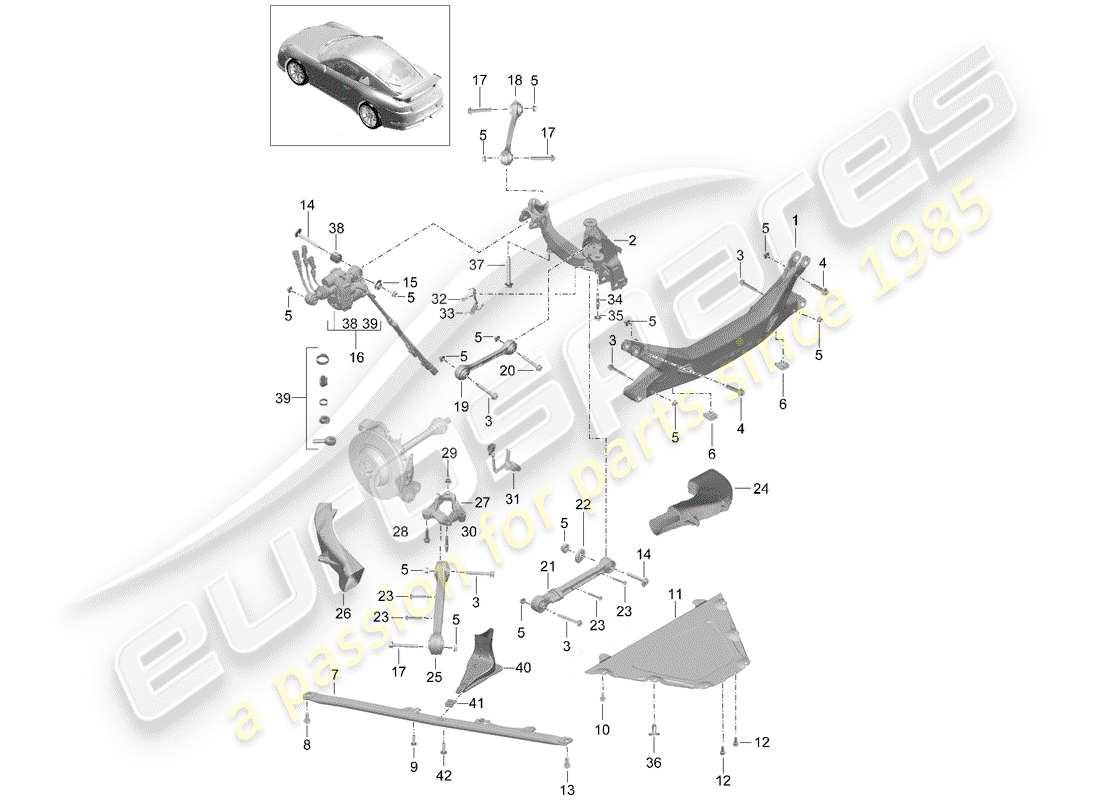 porsche 2019 (991-2 r/gt3/rs) diagramma delle parti della traversa