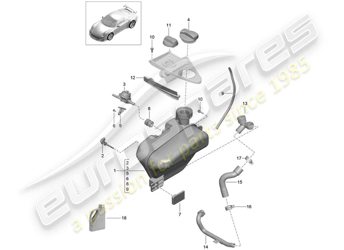 porsche 2019 (991-2 r/gt3/rs) diagramma delle parti del raffreddamento ad acqua