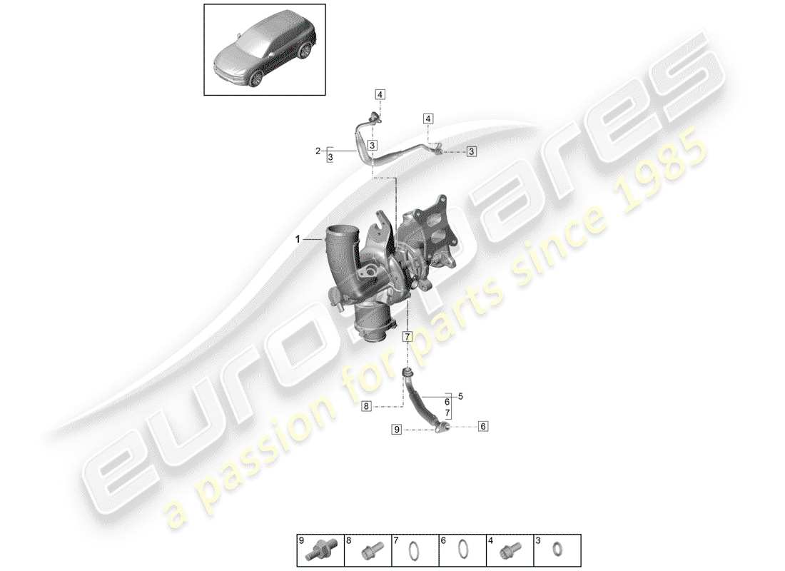 porsche 2018 (cayenne e3 9ya/9yb) linea pressione olio per schema delle parti