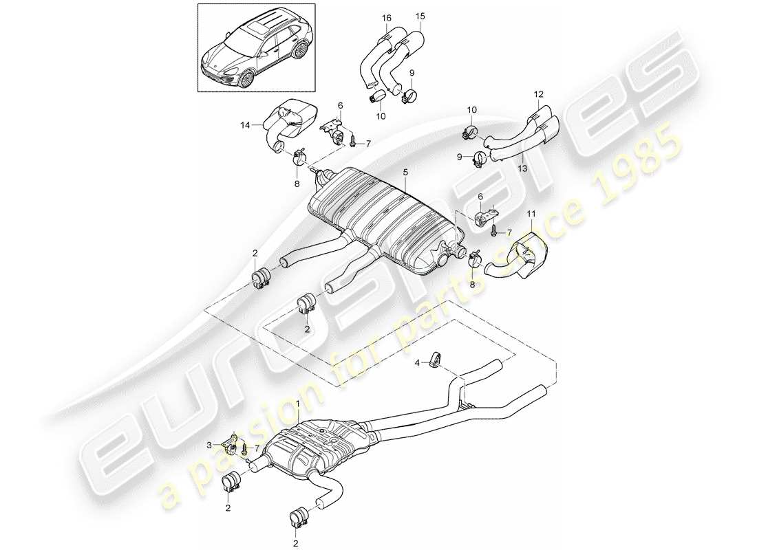 porsche 2017 (cayenne e2 92a) impianto di scarico diagramma delle parti