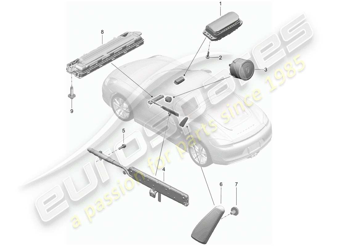 porsche 2015 (981 cayman) diagramma delle parti dell'airbag