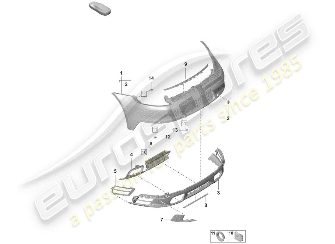 porsche 2019 (992-1) diagramma delle parti del paraurti