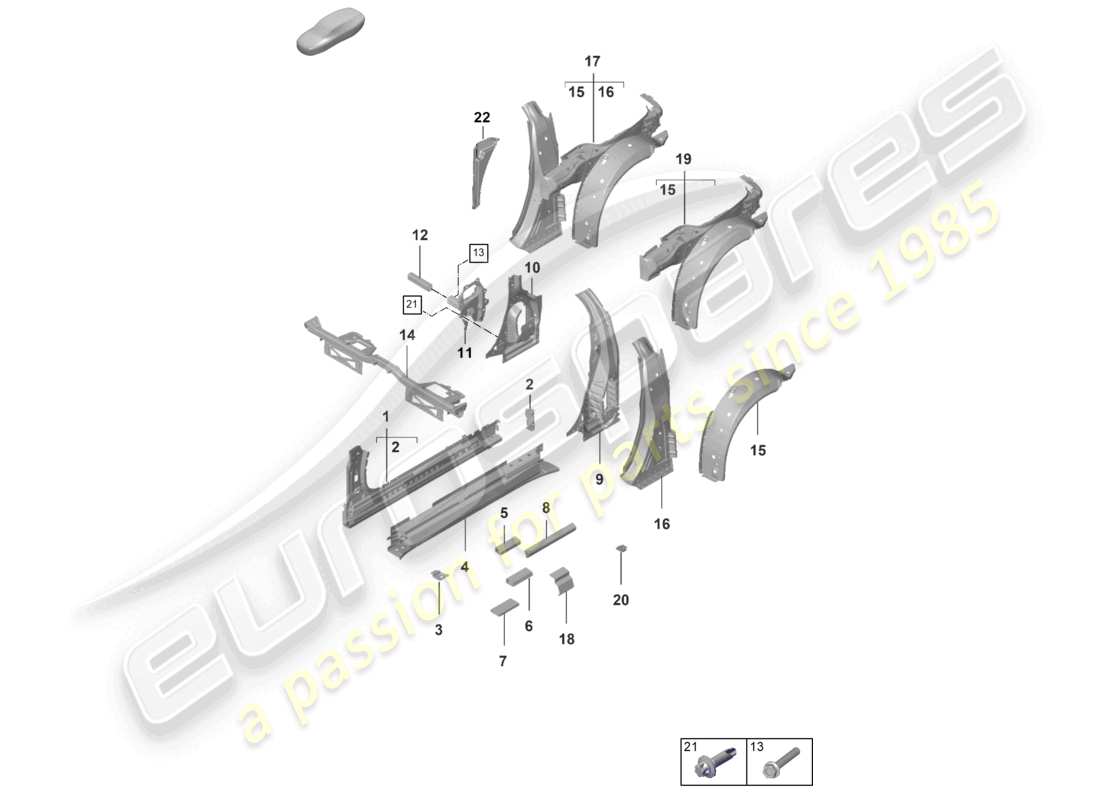 porsche 2019 (992-1) davanzale interno parte laterale targa diagramma delle parti