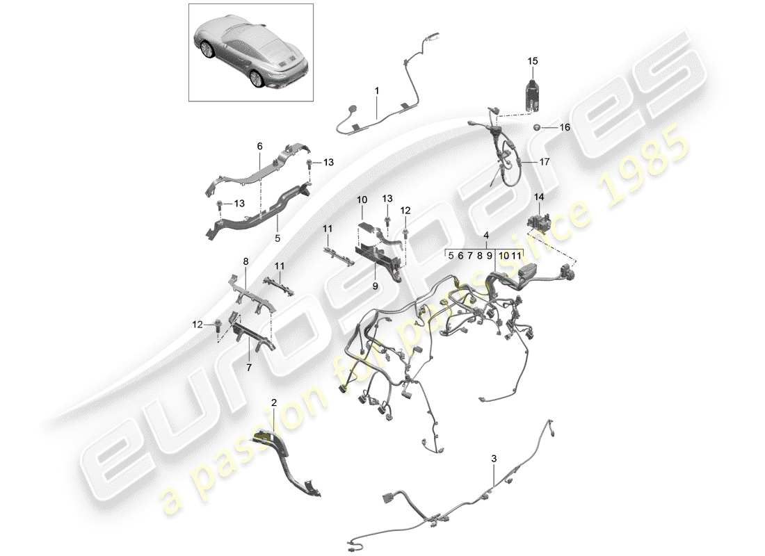 porsche 991 turbo (2015) cablaggi diagramma delle parti