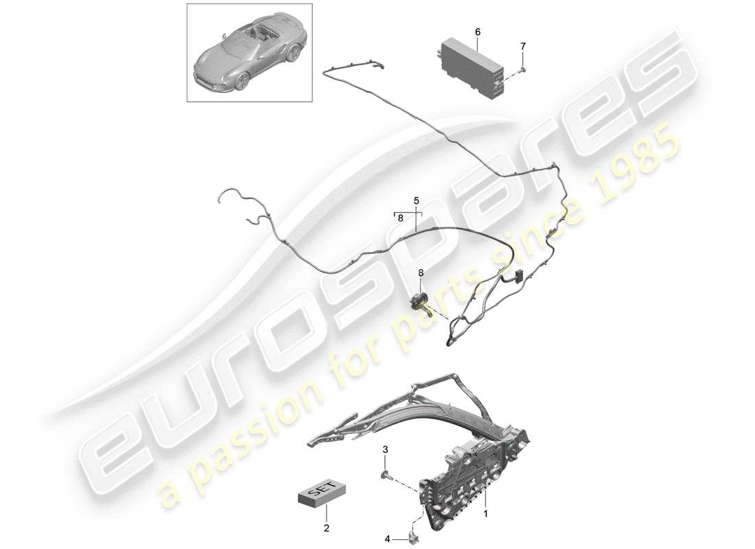 porsche 991 turbo (2020) diagramma delle parti del telaio superiore