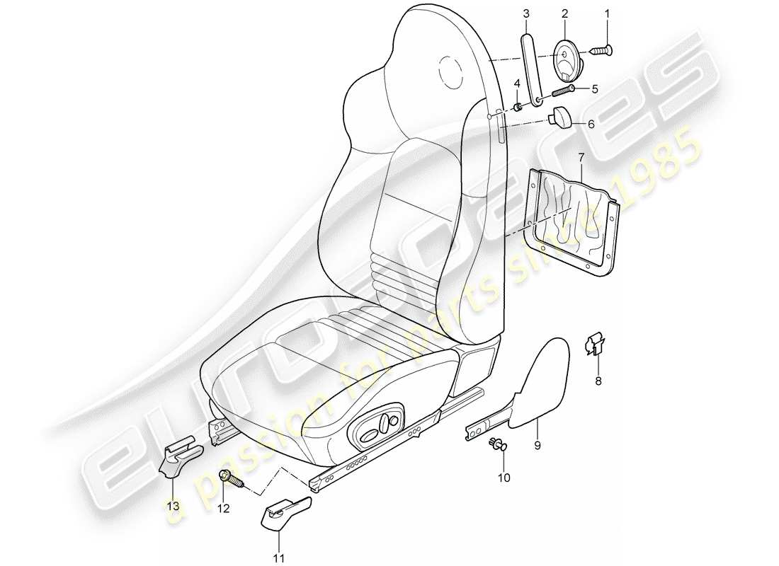 porsche 2004 (986 boxster) sedile sportivo diagramma delle parti