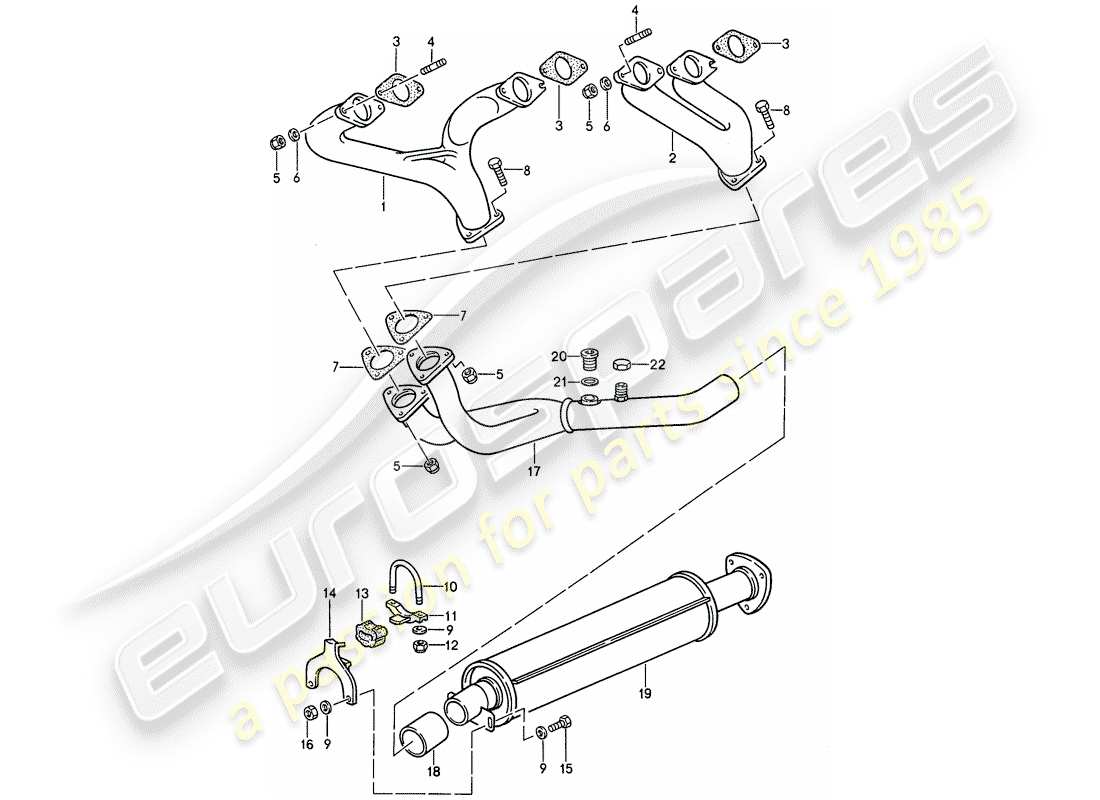 porsche 1988 (944) sistema di scarico - silenziatore di scarico, anteriore diagramma delle parti
