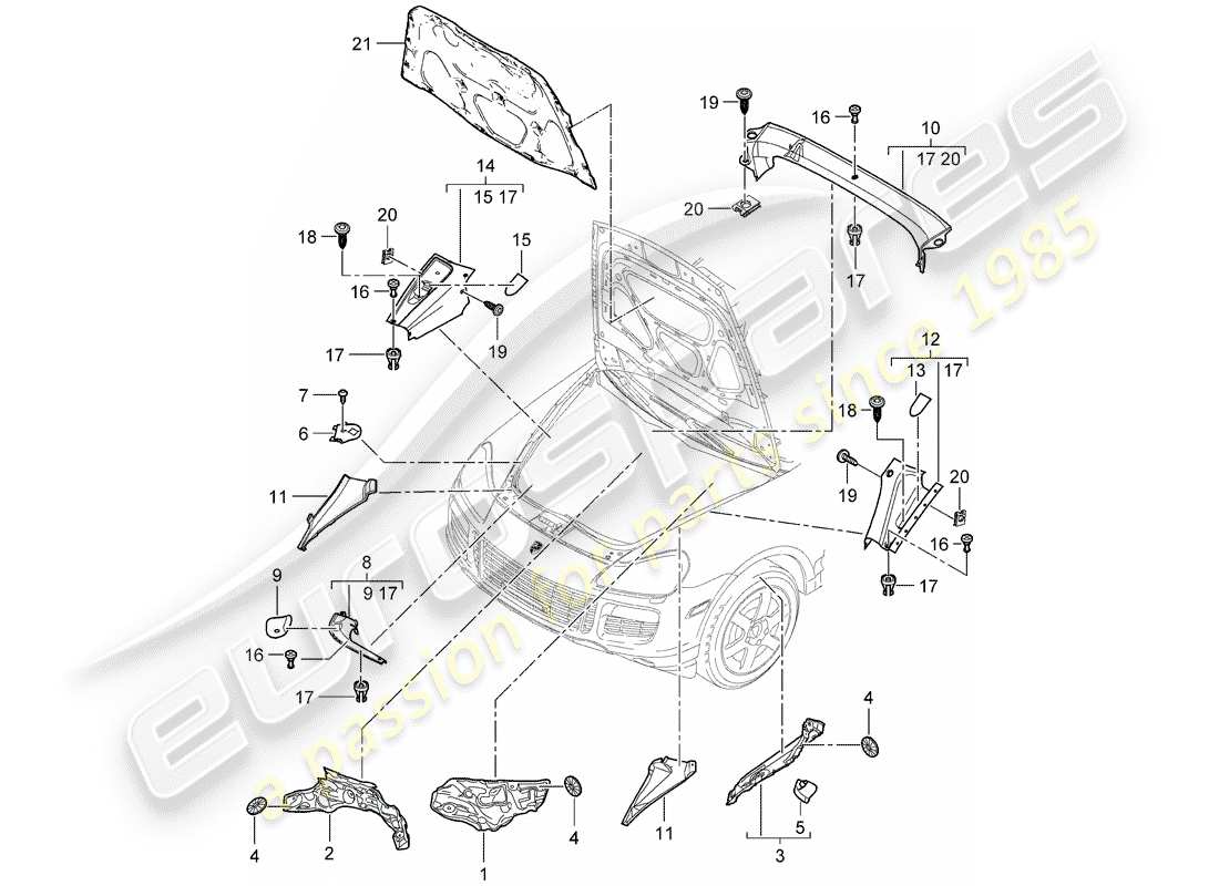 porsche 2010 (cayenne e1 9pa) assorbitore acustico diagramma delle parti