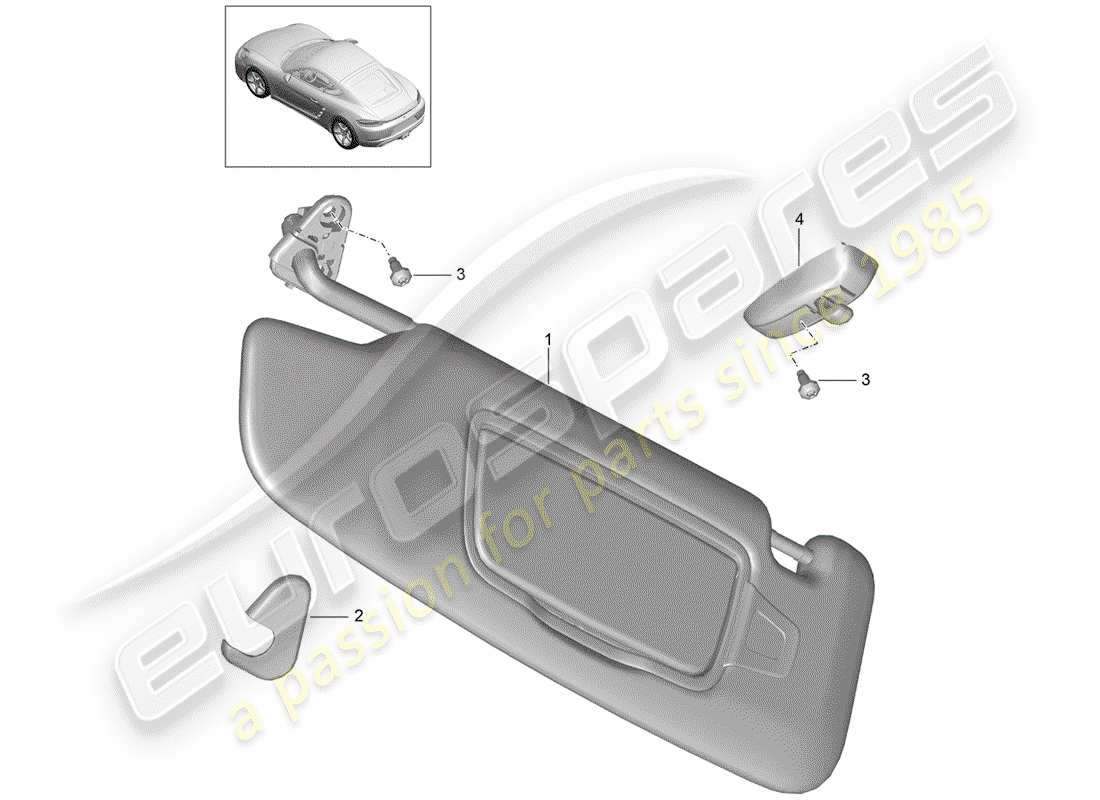 porsche 2019 (718 cayman) schema delle parti delle visiere parasole