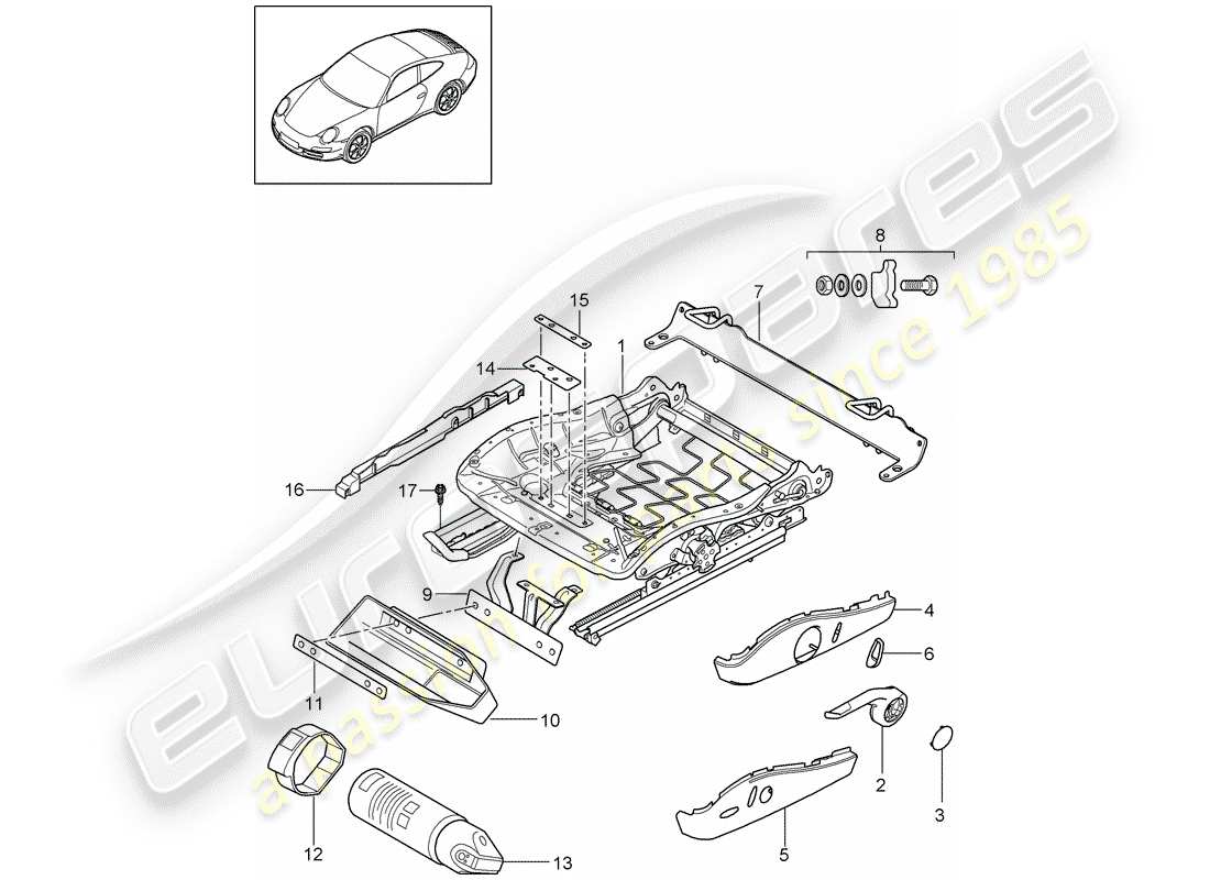 porsche 2012 (997-2) telaio del sedile diagramma delle parti
