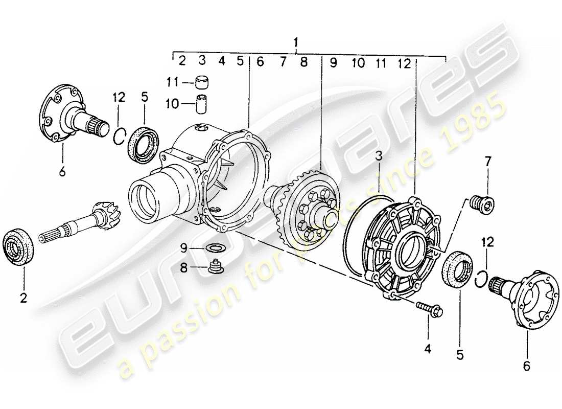 porsche 1998 (993) differenziale assale anteriore - - - d - mj 1995>> schema delle parti
