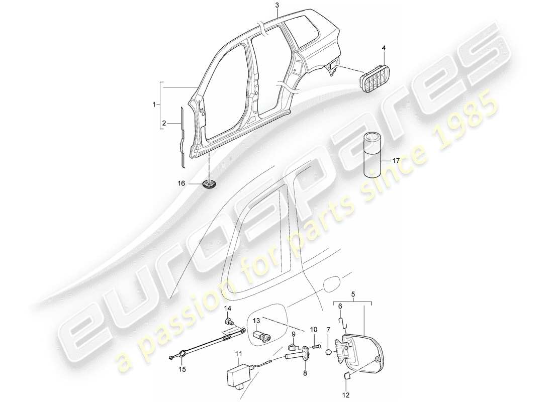 porsche 2004 (cayenne e1 9pa) pannello laterale diagramma delle parti