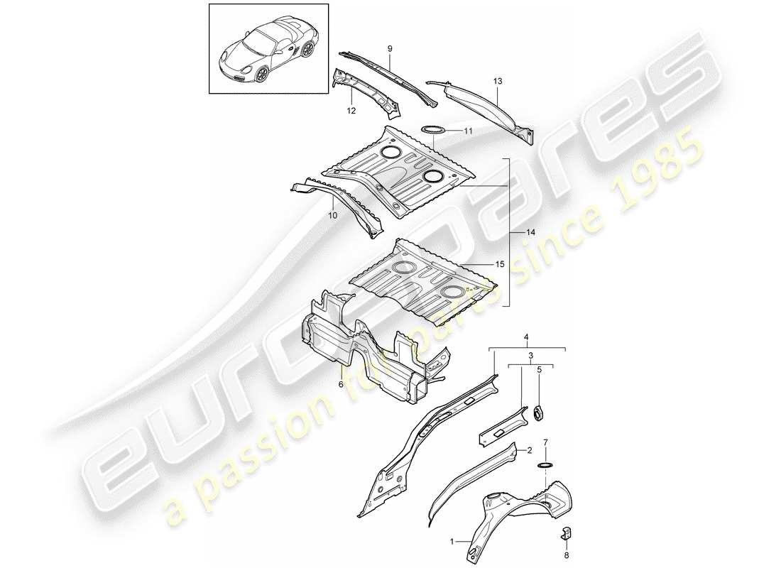 porsche 2010 (987 boxster) estremità posteriore diagramma delle parti