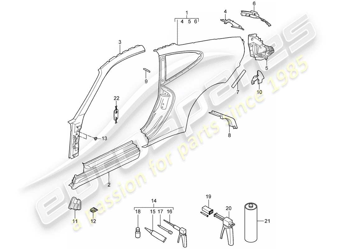porsche 2011 (997-2) pannello laterale schema delle parti