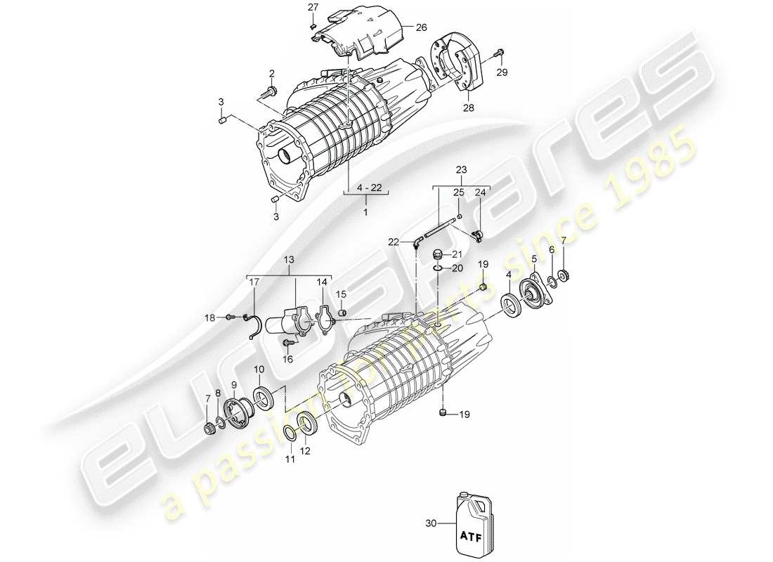 porsche 2008 (cayenne e1 9pa) scatola di rinvio schema delle parti