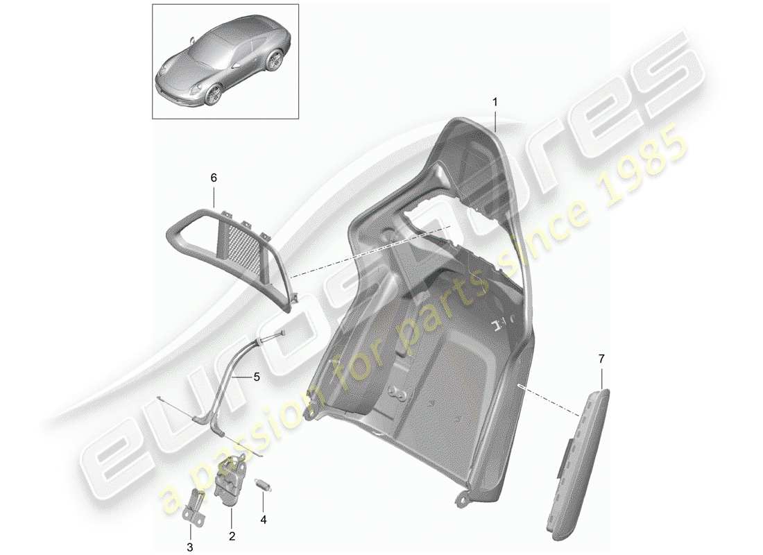 porsche 2014 (991-1) guscio dello schienale diagramma delle parti