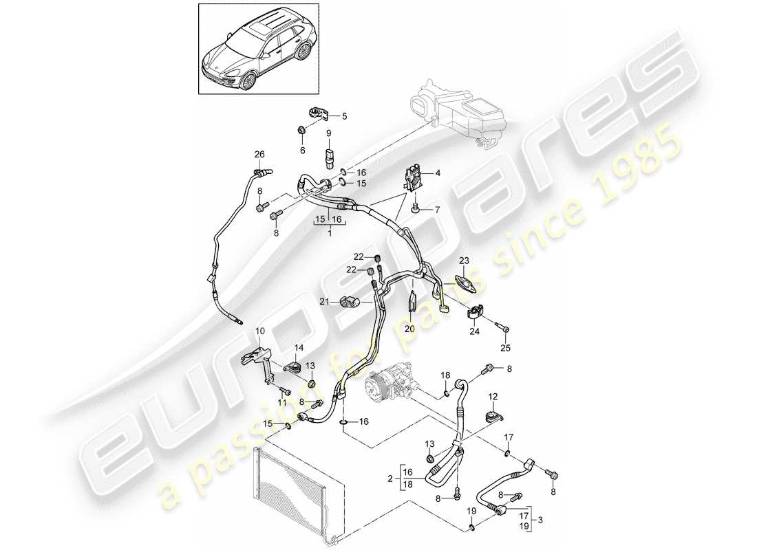 porsche 2011 (cayenne e2 92a) circuito frigorifero diagramma delle parti