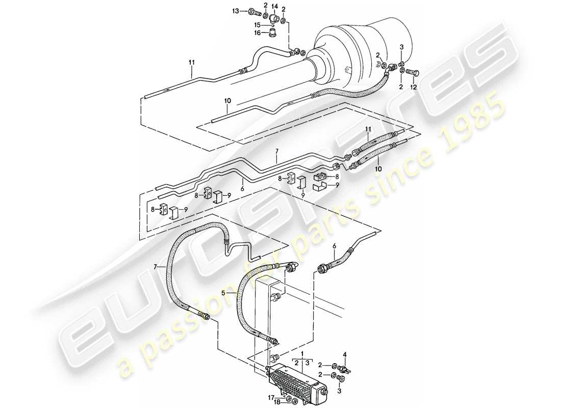 porsche 1983 (928) cambio automatico - raffreddatore atf - linee atf - raffreddatore atf schema delle parti