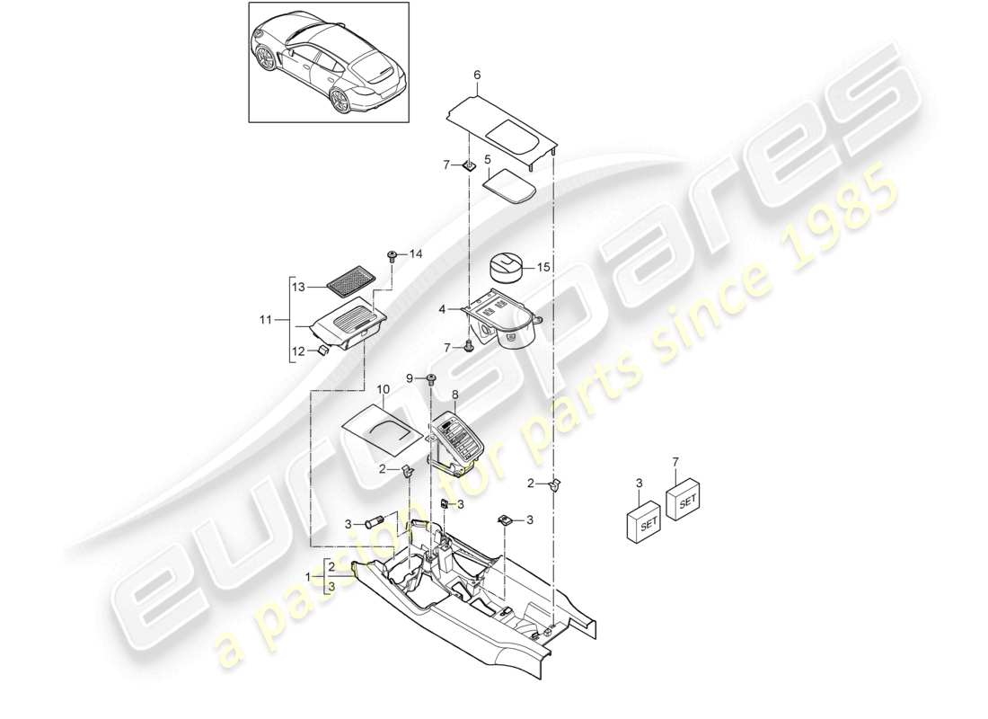 porsche 2010 (cayenne e1 9pa) consolle centrale versione business diagramma delle parti