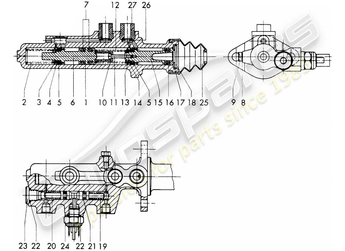 porsche 1966 (911/912) pompa freno - $ 19,05 - con: - funzione di avvertimento - parti singole - d - mj 1969>> - mj 1969 schema delle parti