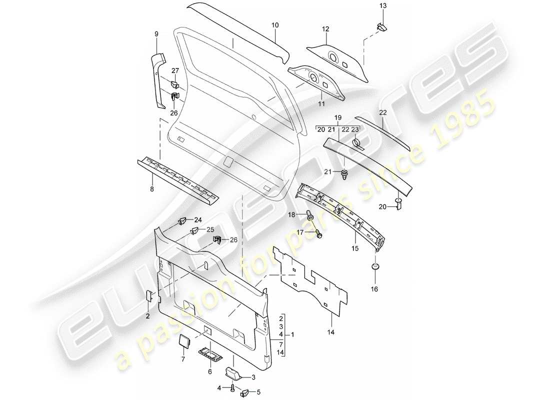 porsche 2008 (cayenne e1 9pa) finiture diagramma delle parti