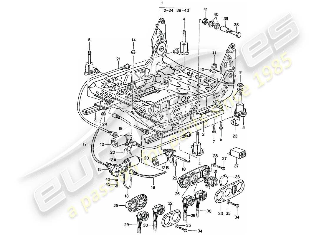 porsche 1983 (928) sedile anteriore - telaio sedile - parti singole - d - mj 1985>> schema delle parti