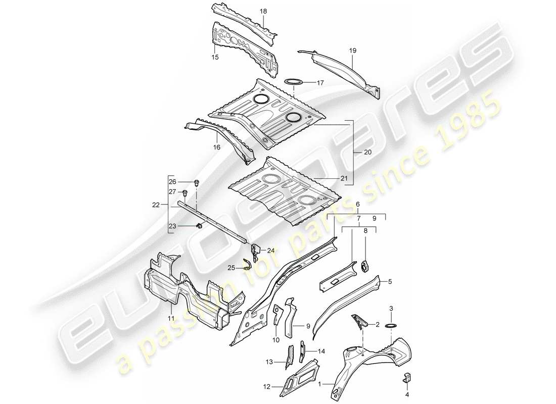 porsche 2007 (987 cayman) schema delle parti estremità posteriore