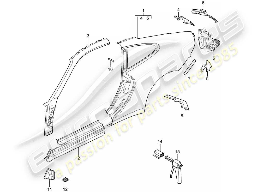 porsche 2007 (997-1 gt3) pannello laterale schema delle parti