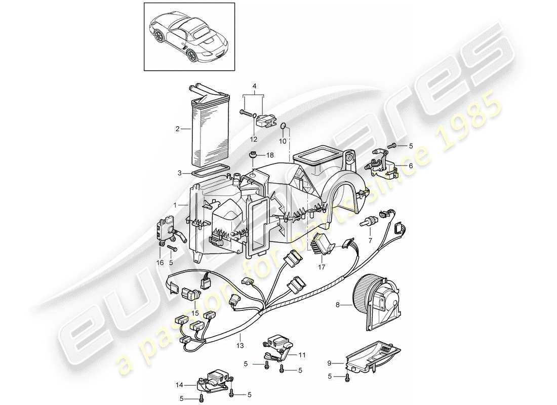 porsche 2012 (987 boxster) schema delle parti del condizionatore d'aria