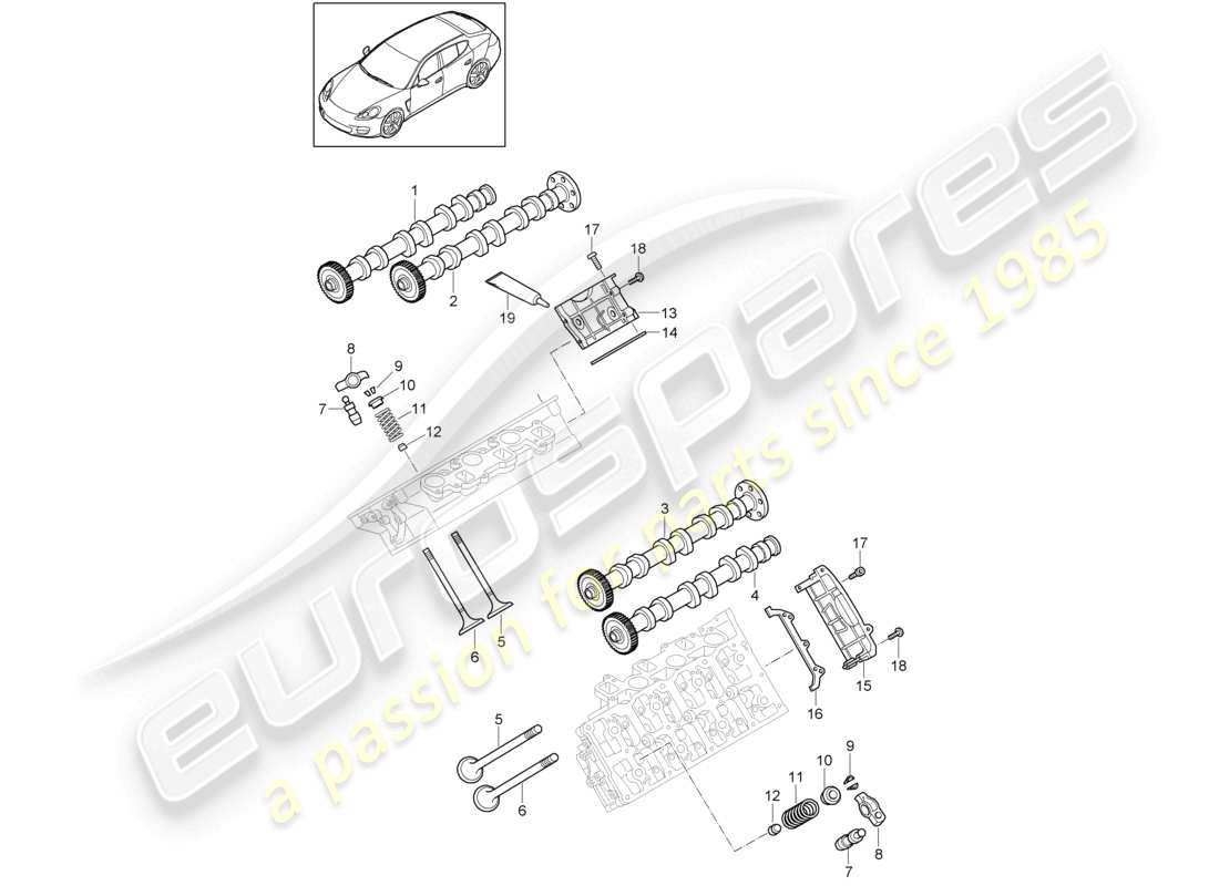 porsche 2010 (cayenne e1 9pa) albero a camme, valvole cover diagramma delle parti