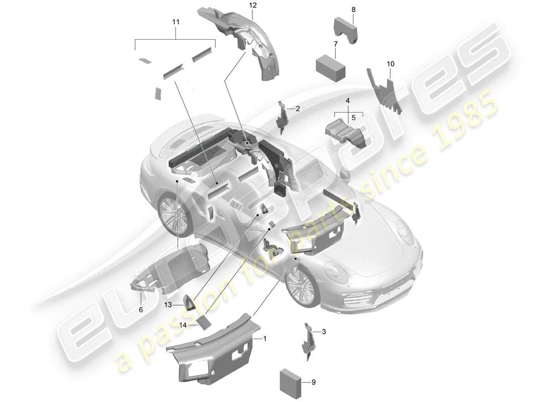 porsche 2016 (991-1 turbo) copertura corporea diagramma delle parti