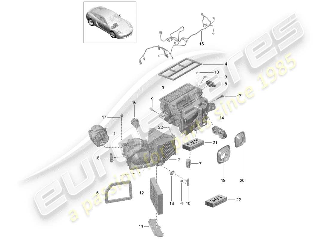 porsche 2019 (718 cayman) schema delle parti del condizionatore d'aria