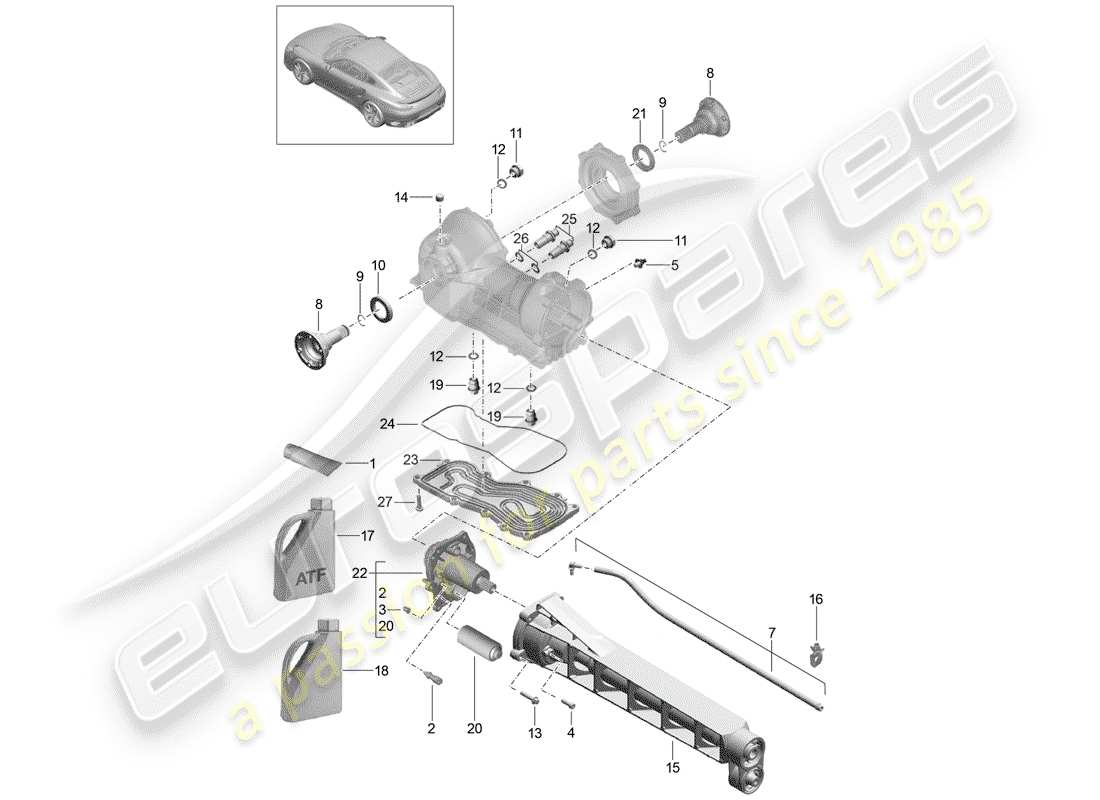 porsche 991 turbo (2019) differenziale assale anteriore diagramma delle parti