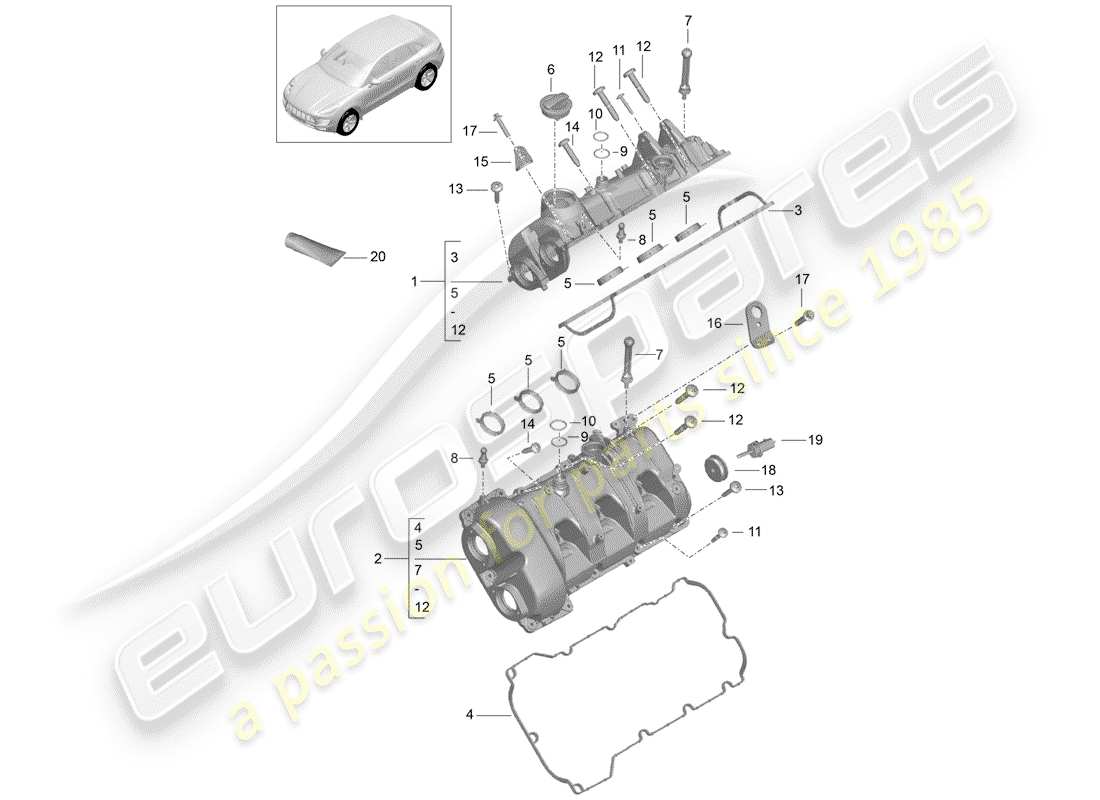 porsche 2017 (macan) coperchio valvola diagramma delle parti