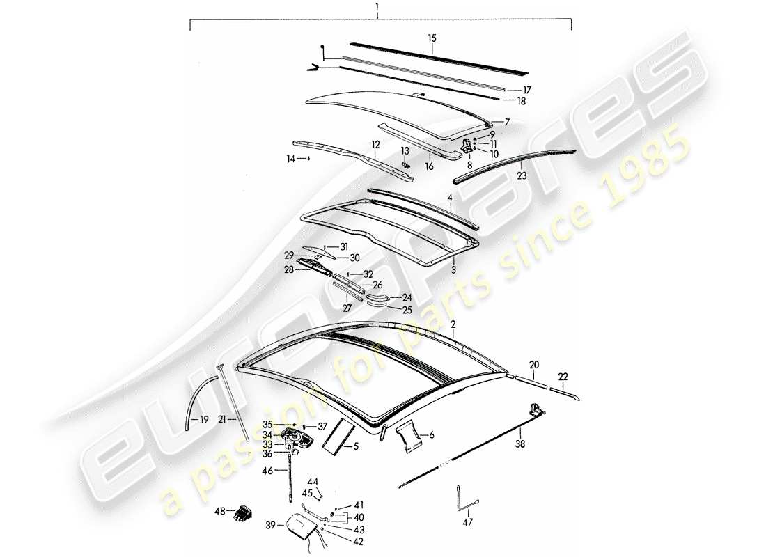 porsche 1961 (356b/356c) tetto apribile - elettrico diagramma delle parti