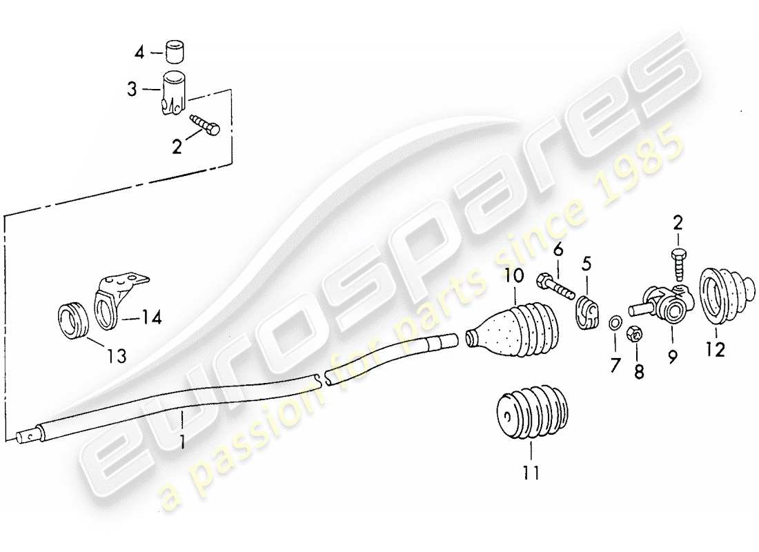 porsche 1973 (911) accoppiamento albero del selettore e asta del cambio schema delle parti