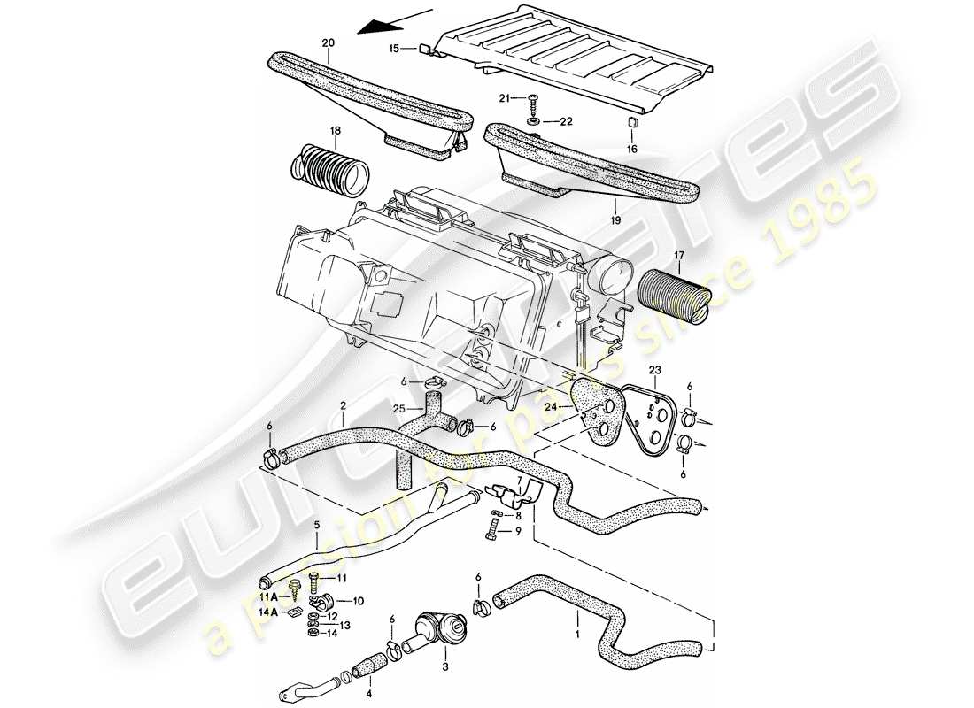 porsche 1983 (928) tubo del riscaldatore - diagramma delle parti condotto dell'aria